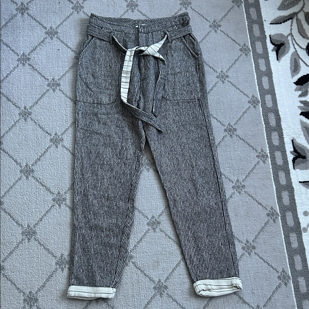 Entropic Cotton Striped Gray Pants with Tie Waist